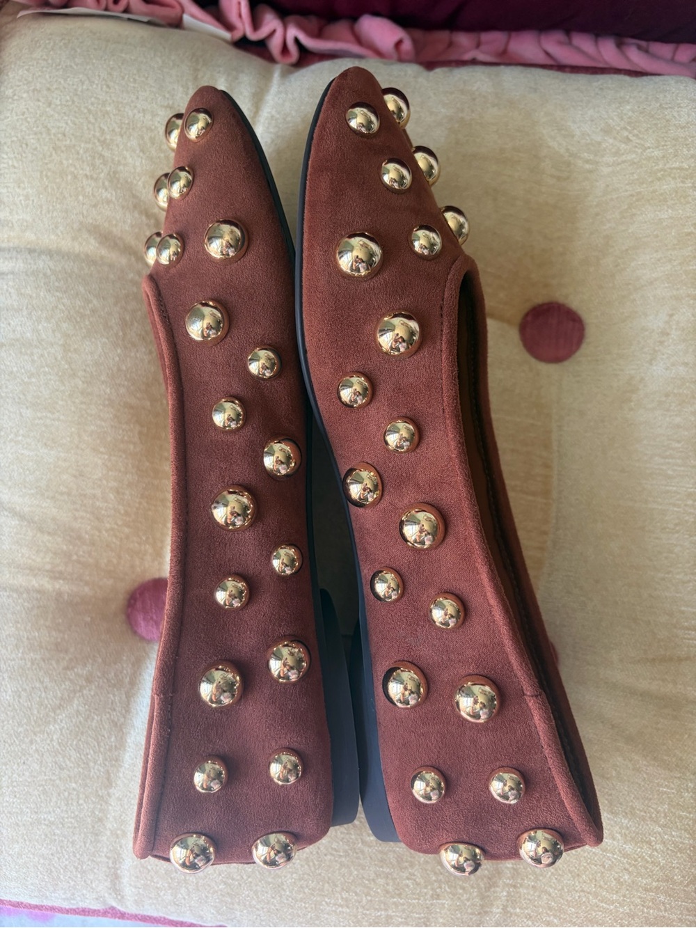 Abound Brown Suede Ballet Flats with Gold Studs